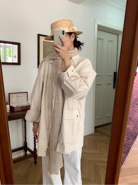 [SOLD] Long Scarf – Soft Neutral Layer Charlotte Daniel - Linen feeling cream